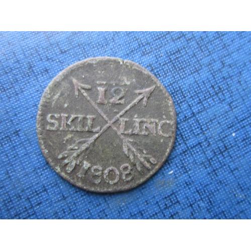 Монета 1/12 скилинга Швеция 1808 редкая