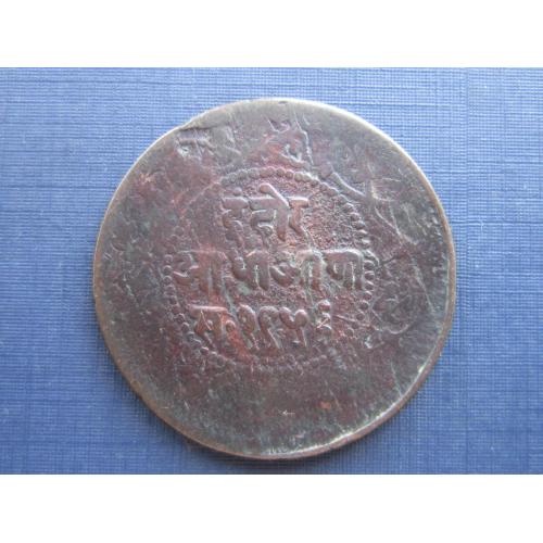 Монета 1/2 анна Индаур Индия 1899 фауна корова