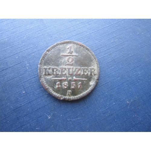 Монета 1/2 крейцера Австрия 1851 В