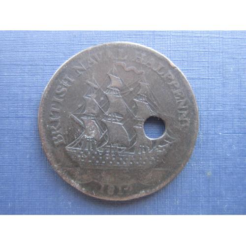 Монета 1/2 пенни Великобритания 1812 Йоркшир корабль парусник