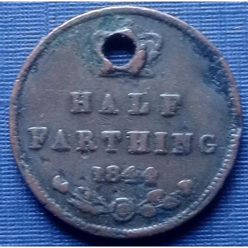 Монета 1/2 пол фартинга 1/8 пенни Великобритания 1844 редкая с дыркой как есть