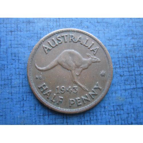 Монета 1/2 пол пенни Австралия 1943 фауна кенгуру