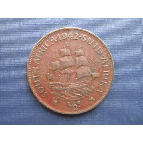Монета 1/2 пол пенни ЮАР Британская 1942 корабль парусник