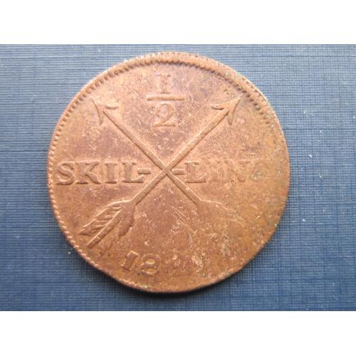 Монета 1/2 скиллинга Швеция 1828 Карл XIV №1