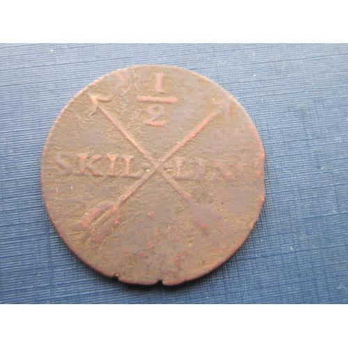 Монета 1/2 скиллинга Швеция 1828 Карл XIV №3
