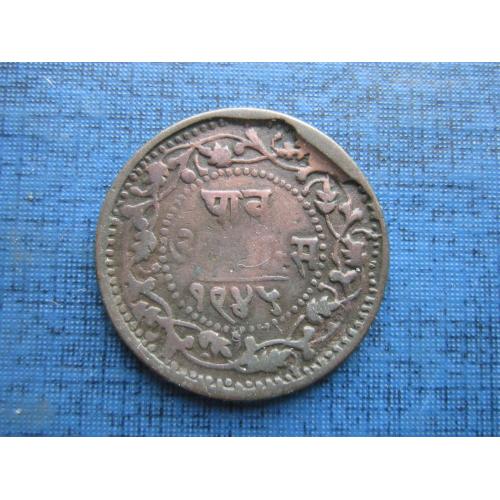 Монета 1/4 анны Княжество Индаур (Индия) 1888 фауна корова нечастая