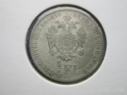 Монета 1/4 флорина Австро-Венгрия 1859 А серебро