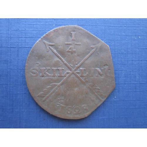Монета 1/4 скиллинга Швеция 1828 Карл XIV обрезана как есть №2