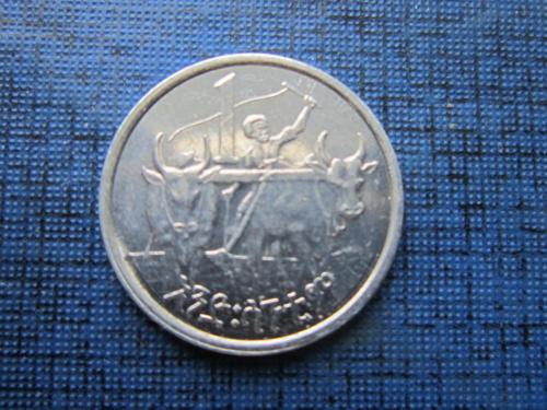 Монета 1 цент Эфиопия фауна лев бык вол