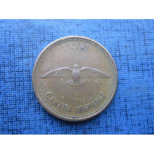 Монета 1 цент Канада 1967 юбилейка фауна птица