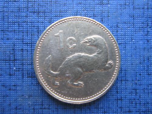 Монета 1 цент Мальта 1986 фауна выдра корабль лодка