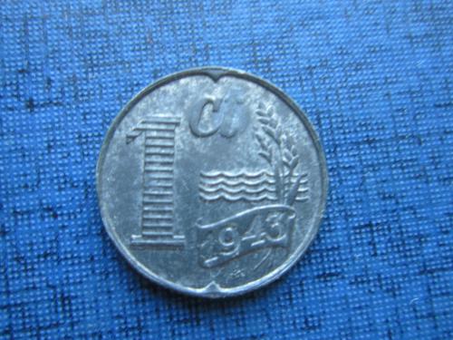 Монета 1 цент Нидерланды 1943 цинк оккупация
