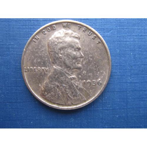 Монета 1 цент США 1936 Линкольн пшеничный