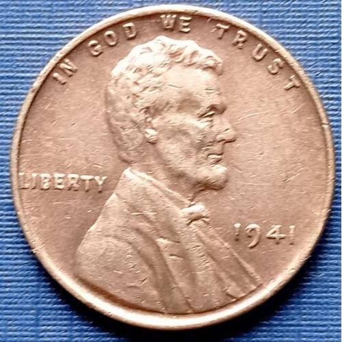 Монета 1 цент США 1941 Линкольн пшеничный