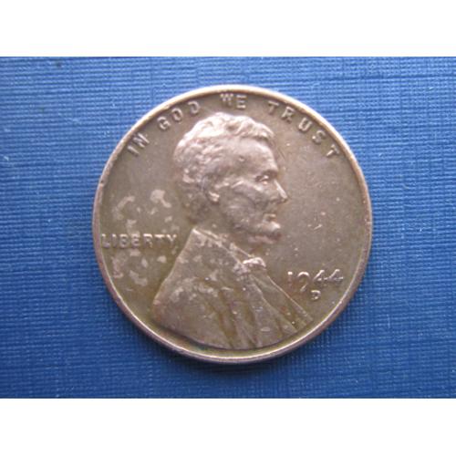 Монета 1 цент США 1944 D Линкольн пшеничный
