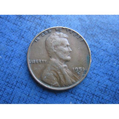 Монета 1 цент США 1951 D