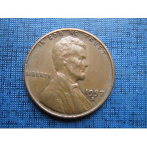 Монета 1 цент США 1957-D Линкольн пшеничный