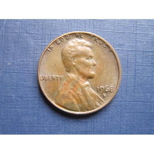 Монета 1 цент США 1968 D