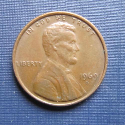 Монета 1 цент США 1969 D
