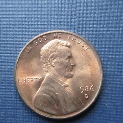 Монета 1 цент США 1986 D