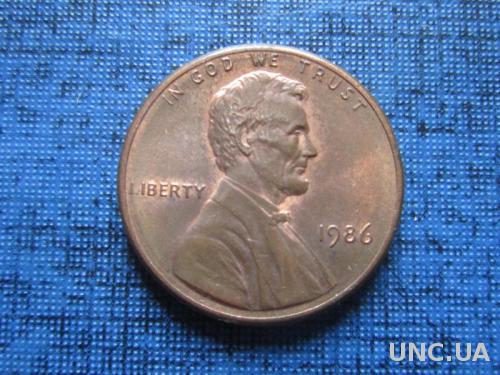 Монета 1 цент США 1986
