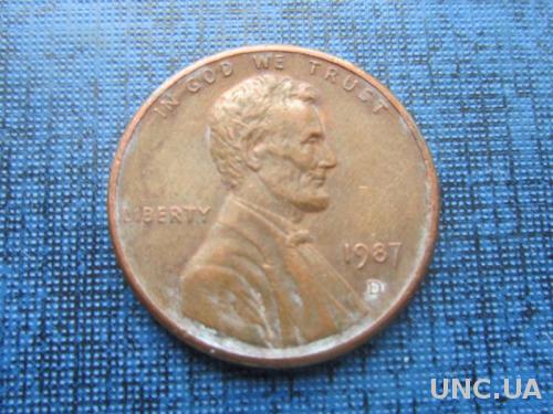 монета 1 цент США 1987 D
