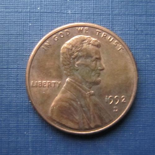 Монета 1 цент США 1992 D