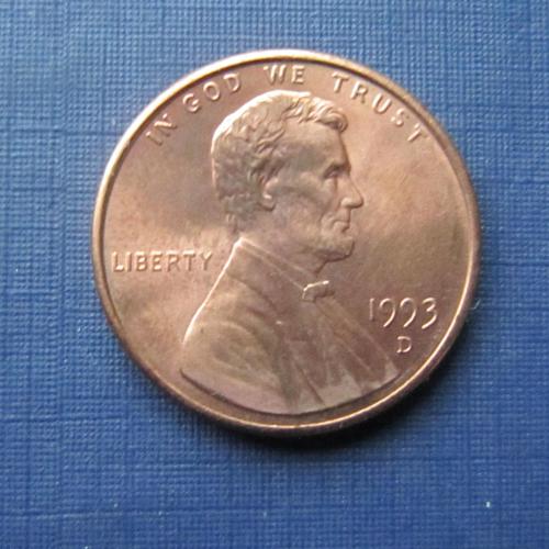 Монета 1 цент США 1993 D