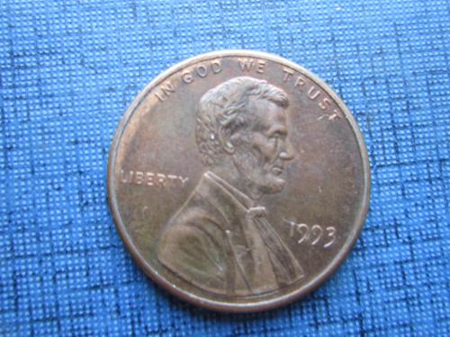 Монета 1 цент США 1993