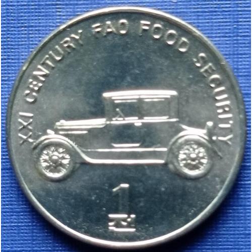Монета 1 чон Северная Корея КНДР 2002 ФАО транспорт автомобиль ретро состояние