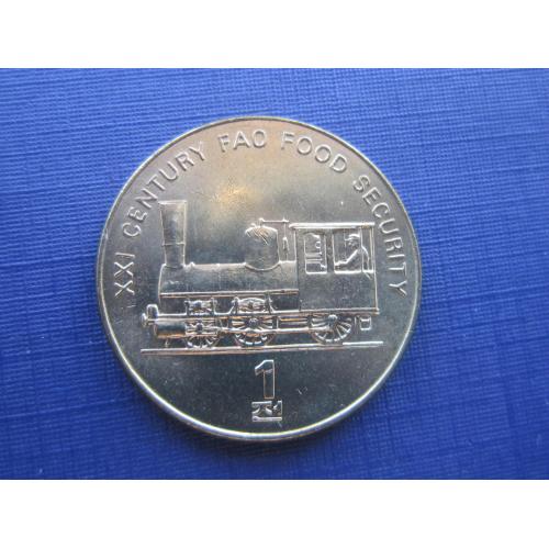 Монета 1 чон Северная Корея КНДР 2002 ФАО транспорт паровоз поезд железная дорога состояние