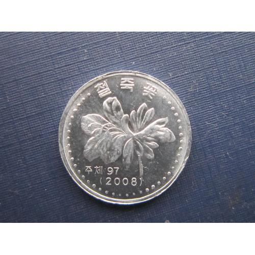 Монета 1 чон Северная Корея КНДР 2008 флора цветы состояние