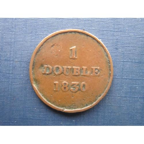Монета 1 дабл Гернси Великобритания 1830