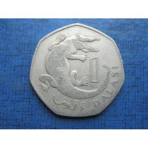 Монета 1 даласи Гамбия 1987 фауна крокодил