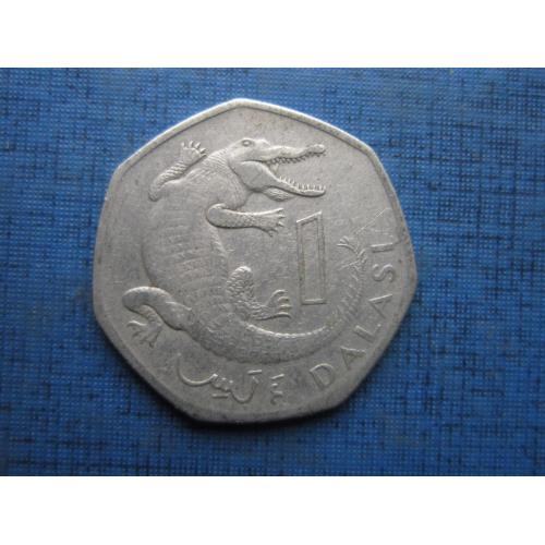 Монета 1 даласи Гамбия 1998 фауна крокодил