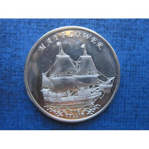 Монета 1 доллар Острова Гилберта Кирибати 2014 корабль парусник Мэйфлауэр 1620 отцы пилигримы