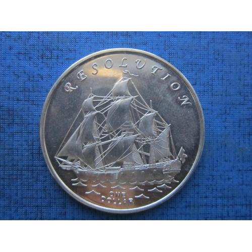 Монета 1 доллар Острова Гилберта Кирибати 2014 корабль парусник Резолюшн Джеймс Кук
