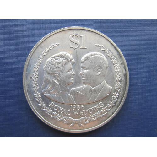 Монета 1 доллар Острова Кука Великобритания 1986 королевский визит