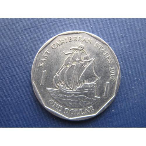 Монета 1 доллар Восточно-Карибские штаты Британские Карибы 2002 корабль парусник