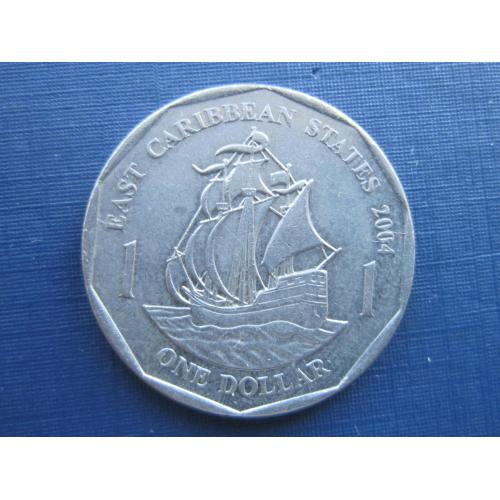 Монета 1 доллар Восточно-Карибские штаты Британские Карибы 2004 корабль парусник