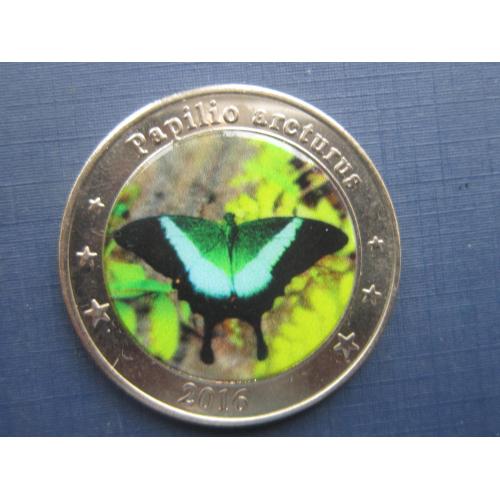 Монета 1 доллар Западная Нуса-Тенггара (Индонезия) 2017 фауна бабочка цветная №2