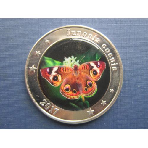 Монета 1 доллар Западная Нуса-Тенггара (Индонезия) 2017 фауна бабочка цветная №3