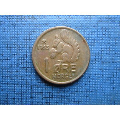 Монета 1 эре Норвегия 1963 фауна белка