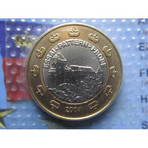 Монета 1 евро (ксерос) Лихтенштейн 2004 Проба Европроба замок Вадуц UNC запайка