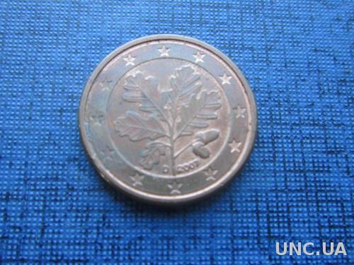 монета 1 евроцент Германия 2007 D