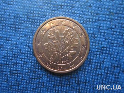 монета 1 евроцент Германия 2010 D
