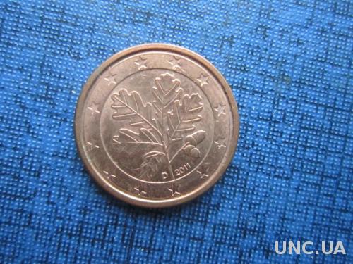 монета 1 евроцент Германия 2011 D
