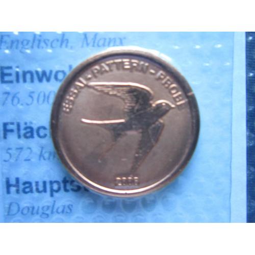 Монета 1 евроцент Остров Мэн Великобритания 2006 Проба Европроба фауна ласточка стриж корабль UNC