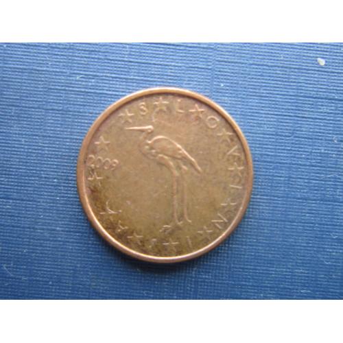 Монета 1 евроцент Словения 2009 фауна птица цапля