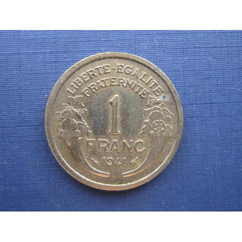Монета 1 франк Франция 1941 латунь